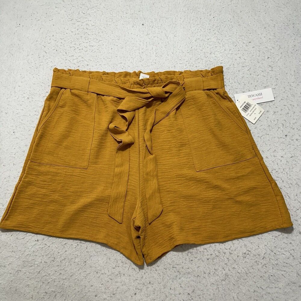 Retrology Women's XL Medallion Gold Yellow Paperbag Shorts 5" Inseam Tie Front - Picture 1 of 11